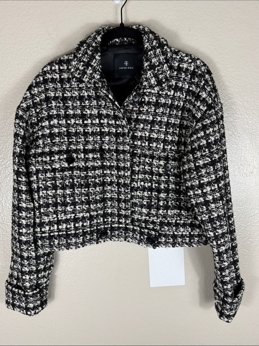 Anine Bing Adriana Jacket Black and White Tweed - Picture 3 of 8